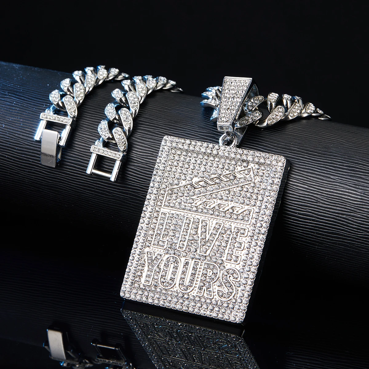 Live Yours Clapper Board Pendant Live Your Dream Inspirational Military Dog Tag Pendant with Cuban Link Chain Centralcee Chains