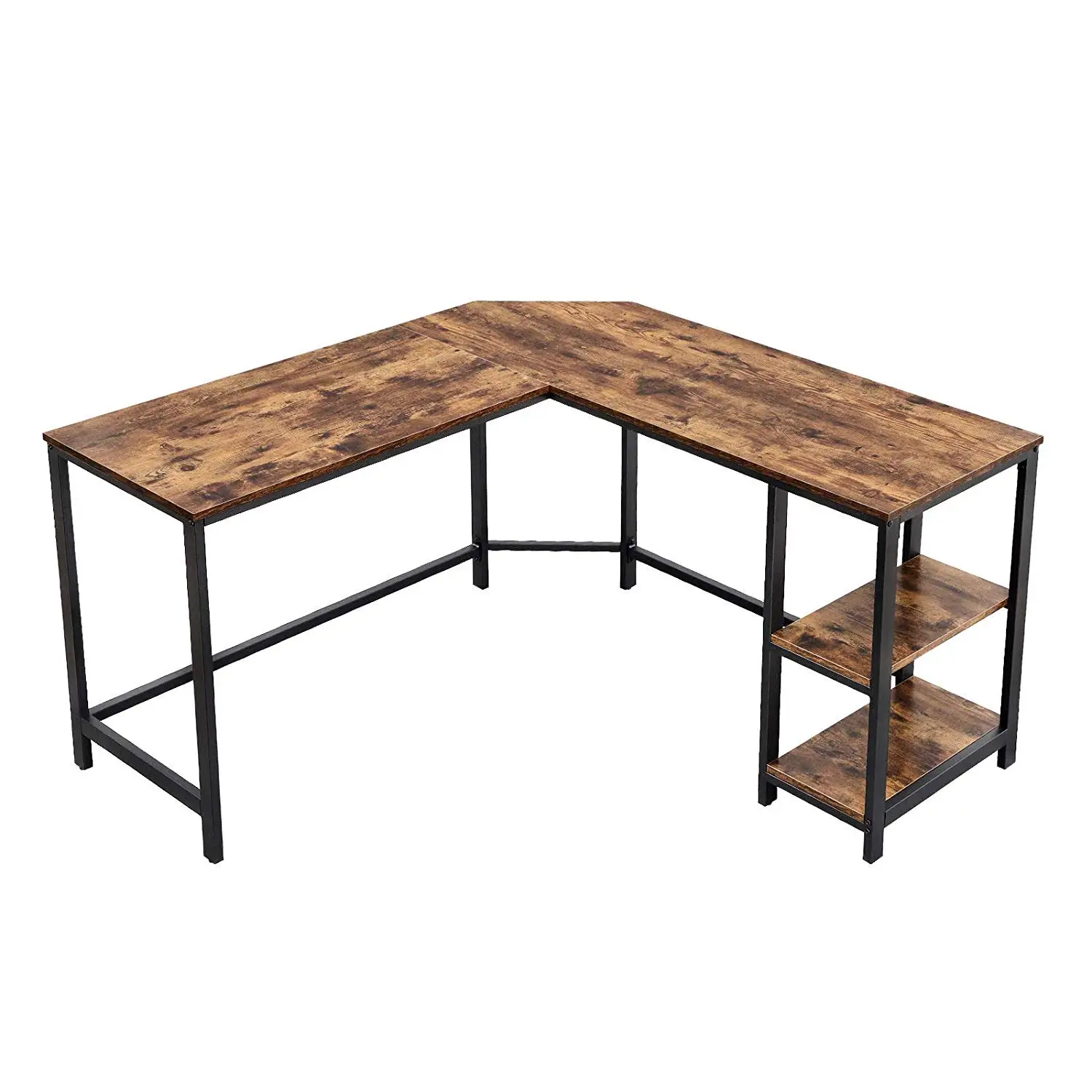 home office computer desk rustic wooden top 2 layer