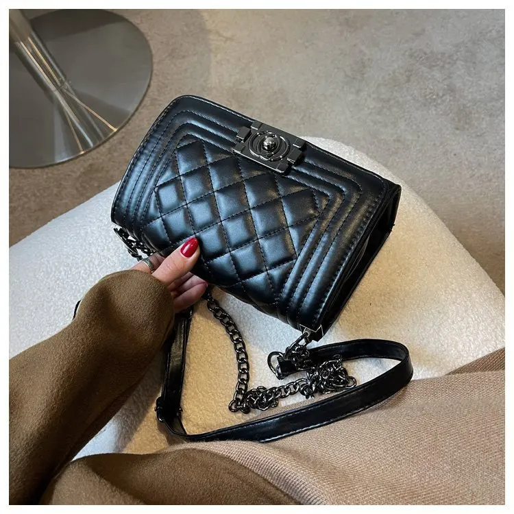 Fashion Luxury Lady Messenger Bag Small Handbags Black Rhombic Lattice Pu Leather Crossbody Bags For Women