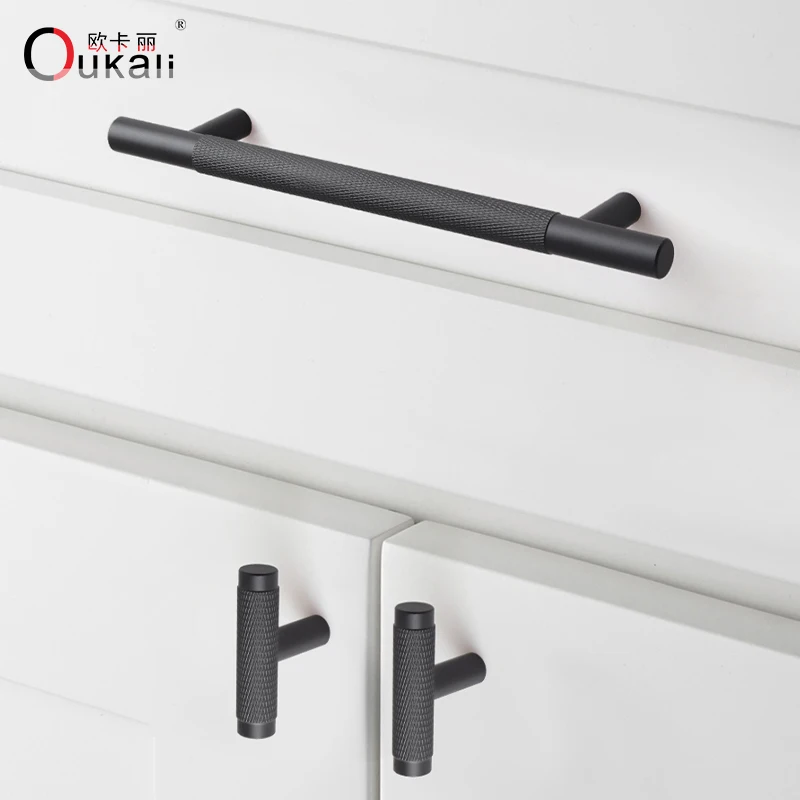 Oukali Manufacture Furniture Hardware Kitchen Cabinet Drawer Knurled Aluminum Alloy Knobs Door Handle