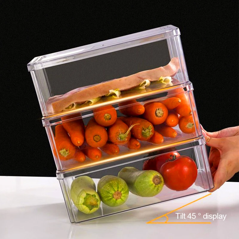 Vegetables fruits clear square leakproof air sealed food preserving airtight plastic food containers with lids