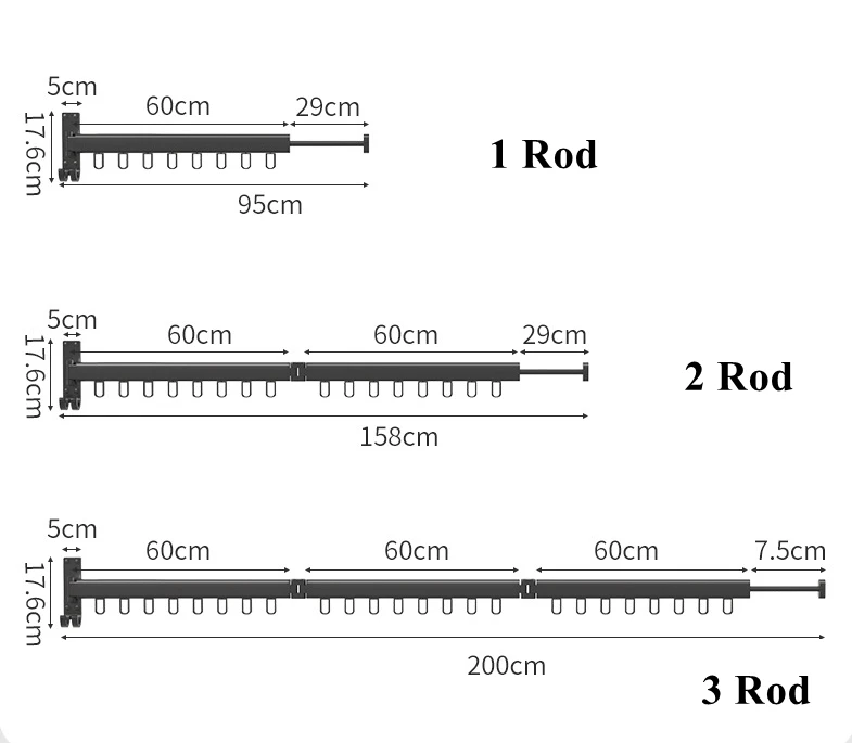 Aluminum Laundry Clothesline Stainless Steel Retractable Cloth Hook Drying Rack Folding Wall Mounted Clothes Hanger Rack