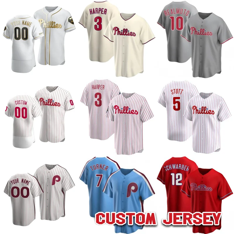 Бейсбольная майка S-5XL Philadelphia 3 унисекс Спортивная одежда с изображением Bryce Harper 7 Trea Turner 10 J.T. Realmuto Мужчины Женщины