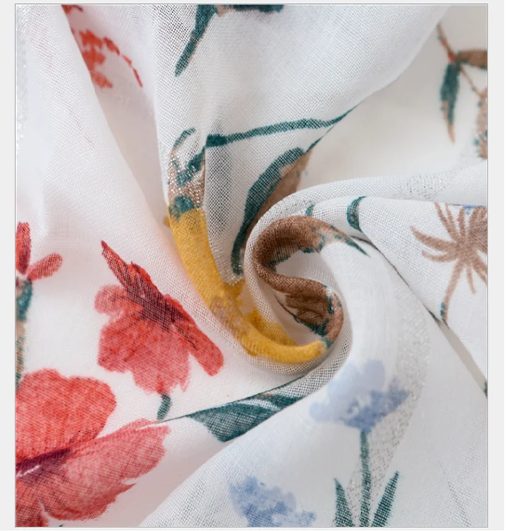 180*90cm Romantic Cotton And Linen Printed Hijab Scarf Autumn And Summer Shawl