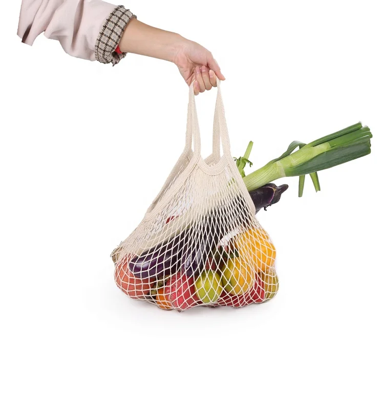 100% cotton grocery eco-friendly reusable cotton mesh bag with handle