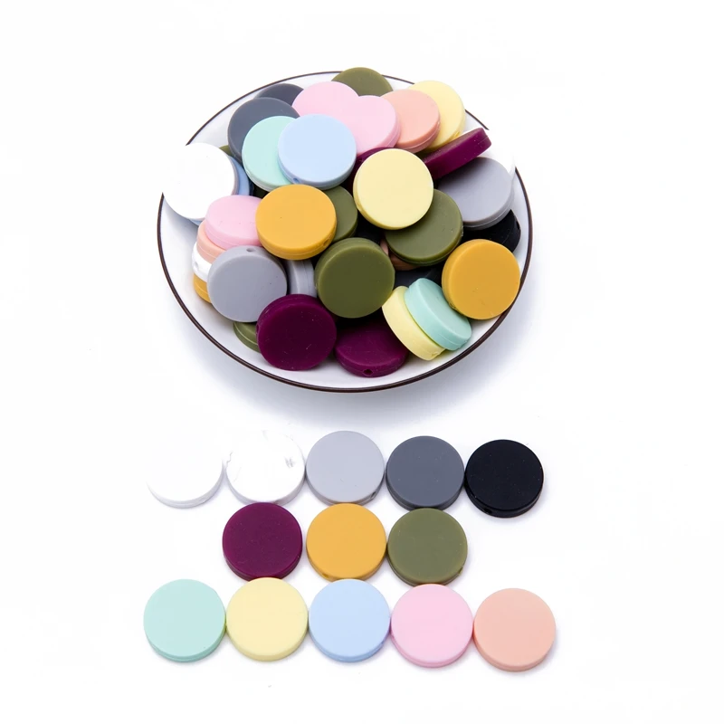 New Color 20mm Food Grade Silicone Flat Round Baby Beads for DIY Design Supplier