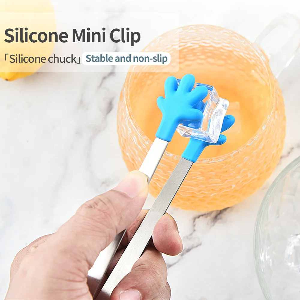 Stainless Steel Silicone Palm Shape Mini Ice Clip Ice Coffee Milk Tea Shop Sugar Clip Small Food Clip