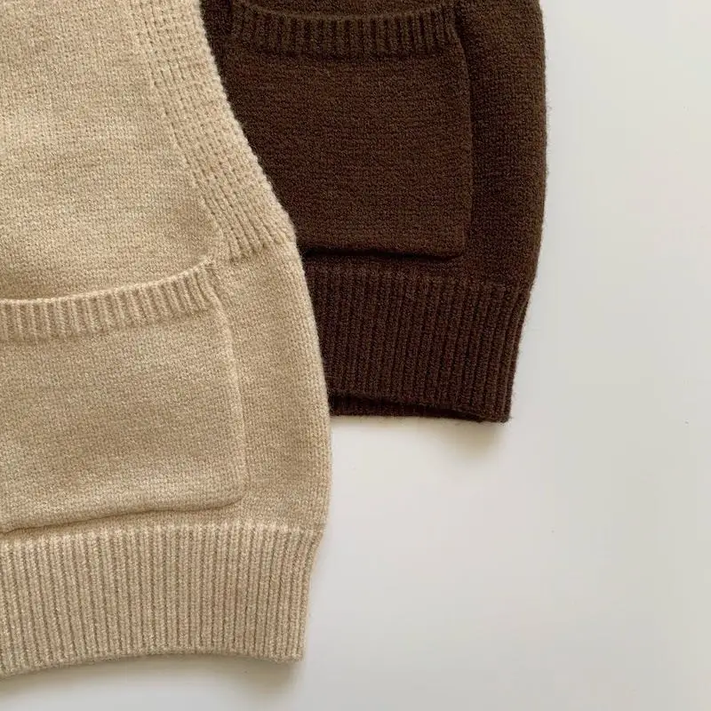 Solid color kids tops and blouse knitted cardigan round neck vest boy children clothing sleeveless jacket knit sweater