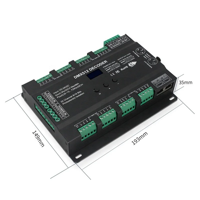 RDM 32 channel 96A RGB RGBW Multi-channel DMX 512 LED decoder controller for 8-bit / 16-bit stage lighting systems