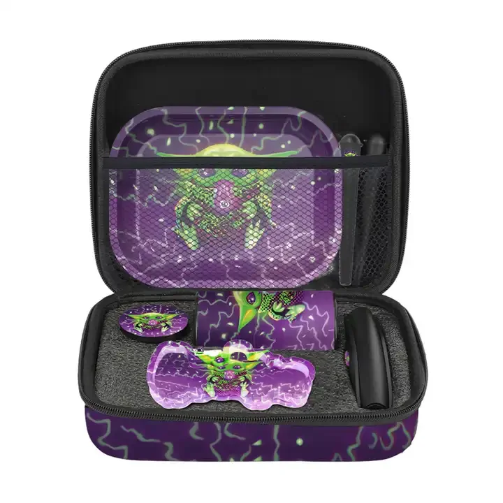 New Factory Direct Sale 6 in 1 LED ashtray Tin Rolling Tray Metal Grinder Roller Jar smoking kit set