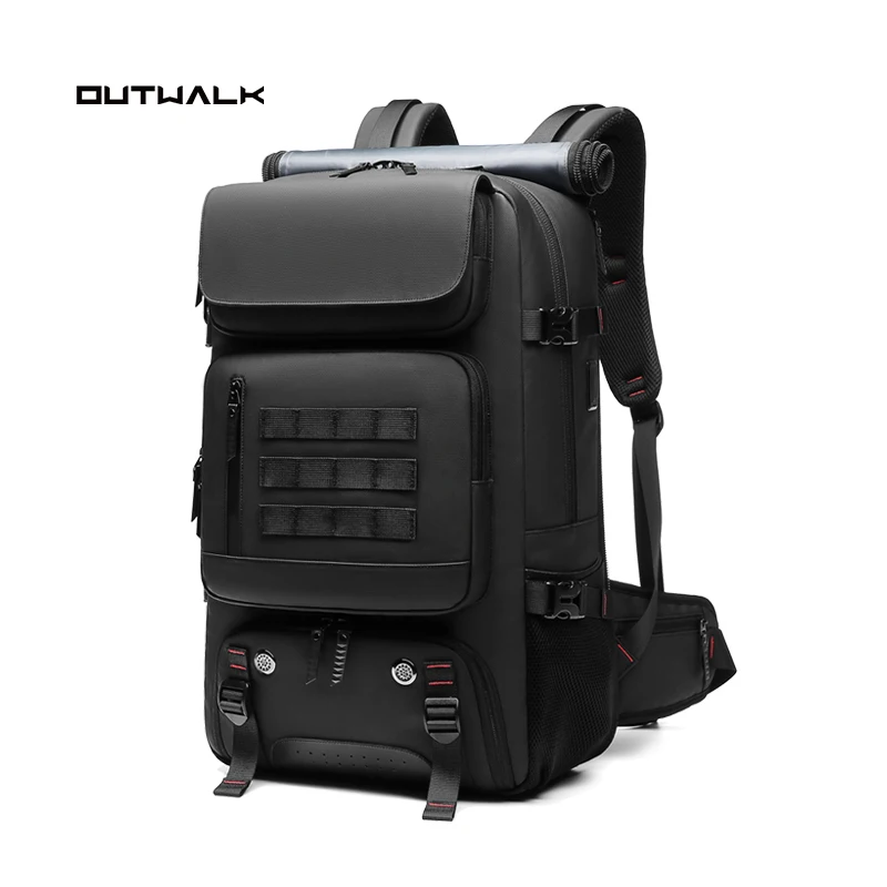 Roll Top Hiking Bag with Shoes Compartment Oxford Tactical Backpack with USB Port Waterproof Rucksack Tactical Hiking Travel Bag