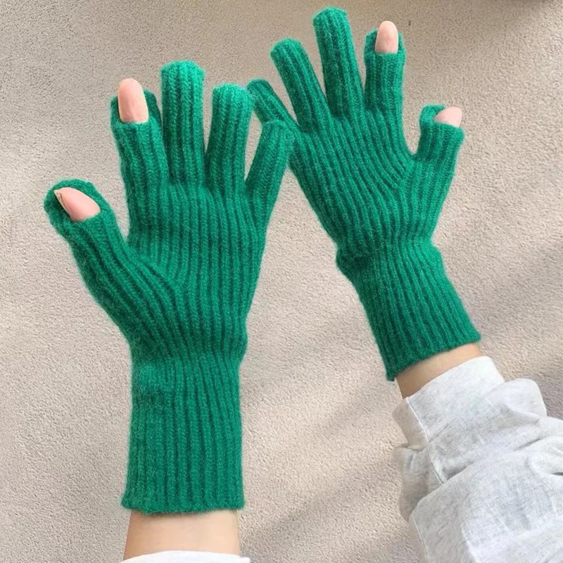 Best Selling Woolen Knit Gloves With Finger Exposed Touch Screen Gloves For Cold Resistant  Five Fingers Knitting Mittens