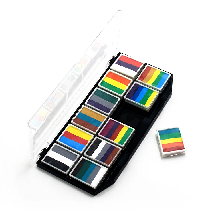 12-Color Professional Camouflage Face and Body Paint for Cosplay and Festival Events Popular Rainbow Cake Green