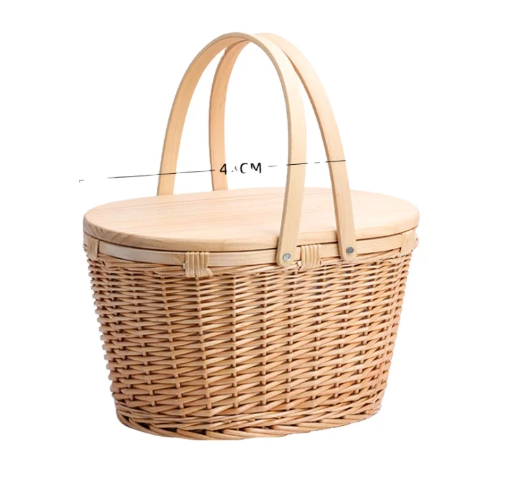 wicker basket with lid for picnic basket  fabric lining