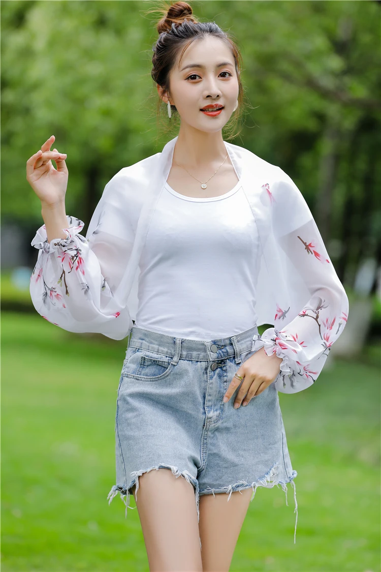 
Summer Sun Coat Arm Warmers Women Girls Sunscreen Chiffon Long Sleeve Summer Chiffon Shawl Riding Beach Sunscreen Shade Cover 