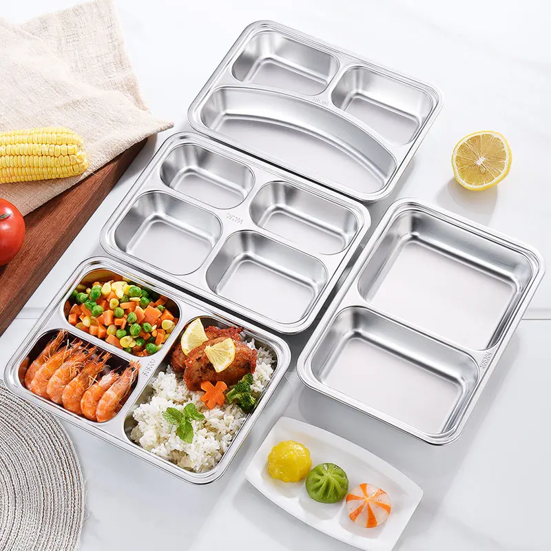 304 stainless steel dinner plate with lid Daily use of school restaurant kids dinner plate