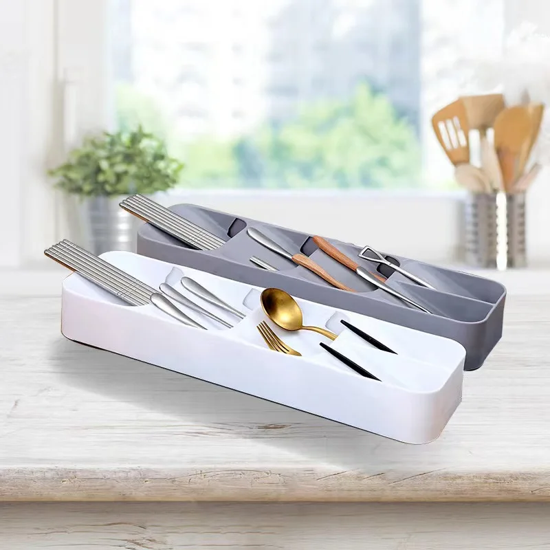 Small Gray Plastic Flatware Utensil Tray Organizer for Kitchen & Restaurant Food Storage & Container with Silverware in Drawer