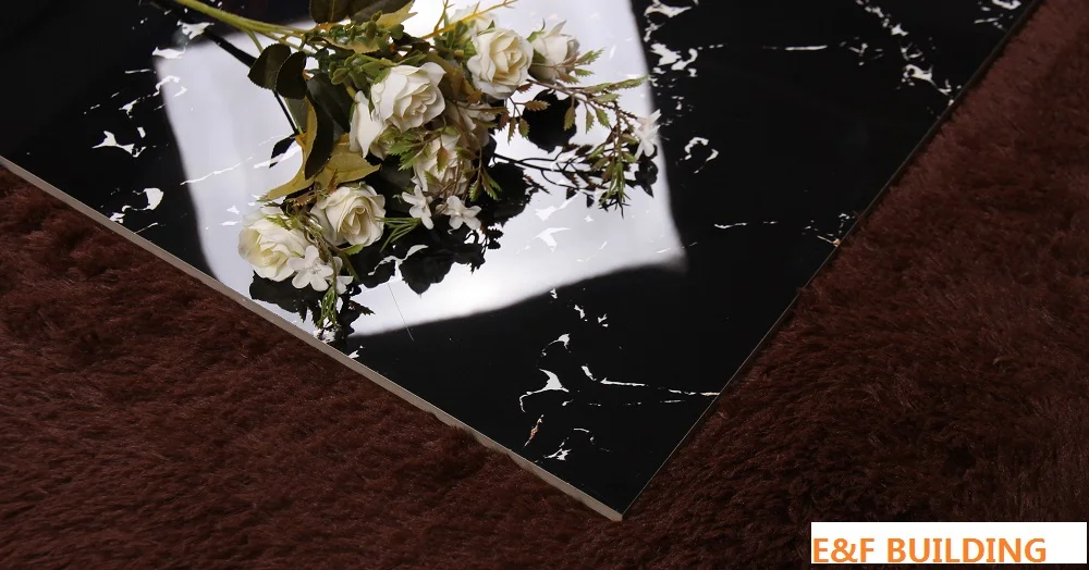 Marble Floor Tiles Black Gold Tile Polished Glazed Marble Porcelain Tiles Square Mall Modern Hot Sale 60x60 80x80 Glossy Black