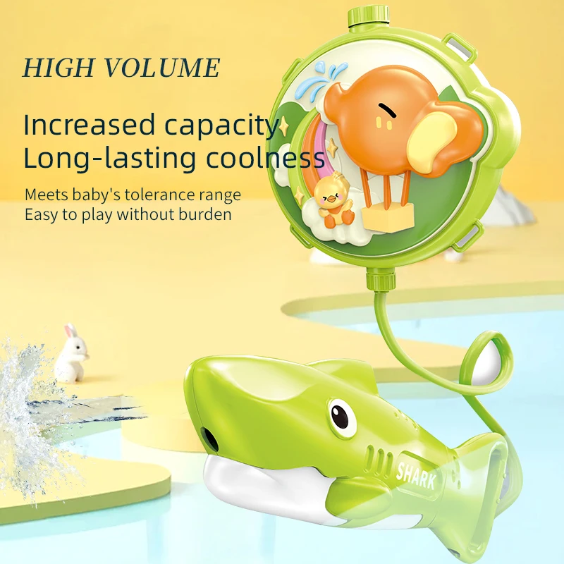 Kids Cartoon Shark Water Blaster Outdoor Party Activities Interactive Water Fight Game Plastic Spray Water Toy Gun with Backpack