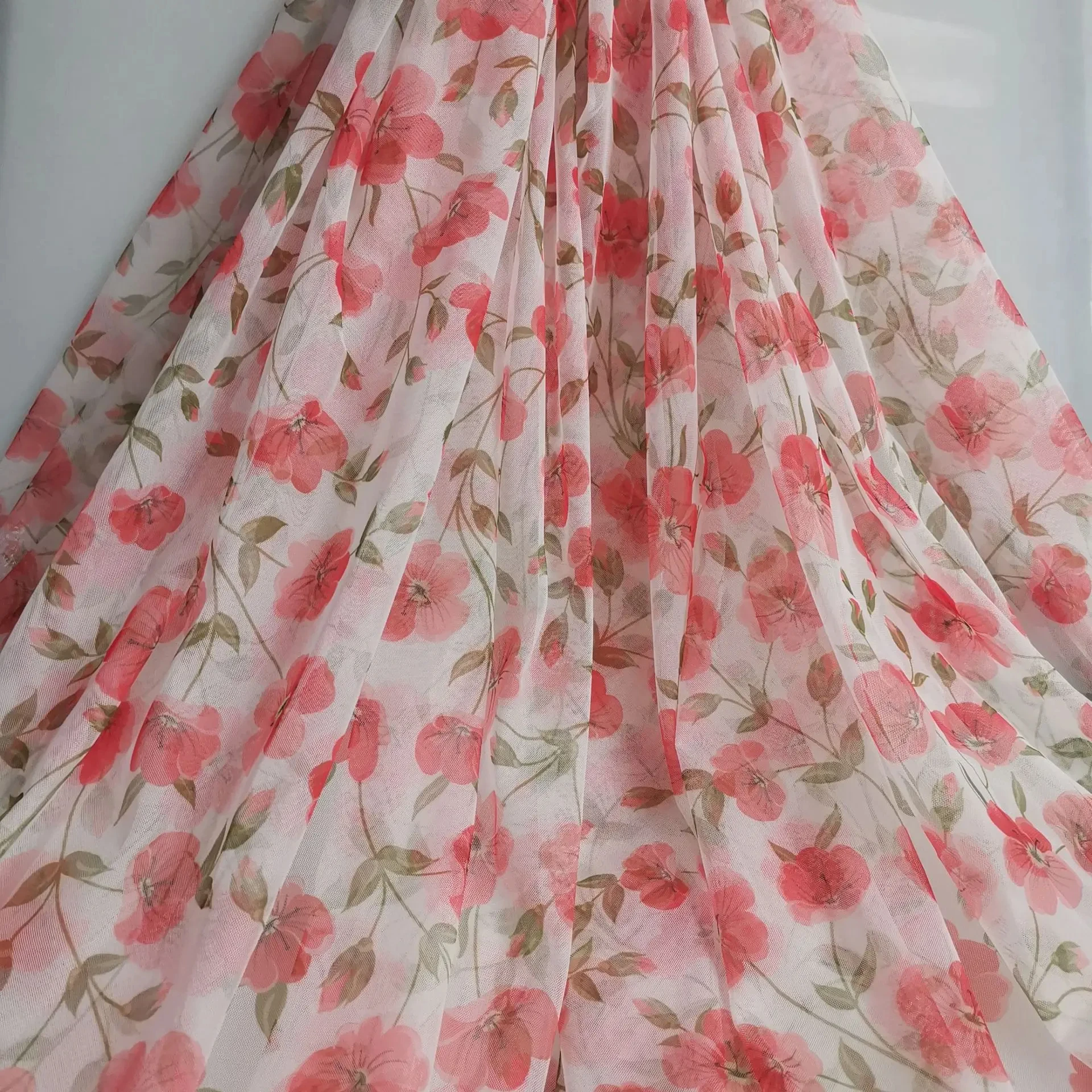 Floral Print Mesh Flower Digital Printed Tulle Breathable Summer Dress Polyester Fabric