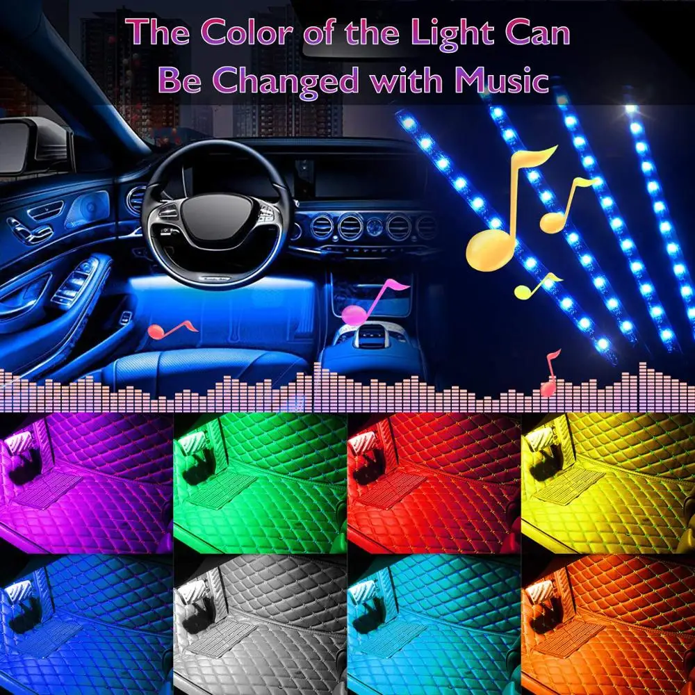 Автомобильный RGB 4 шт. светодиодные полосы света 16 видов цветов декоративная Атмосфера лампы автомобиля внутренний свет
