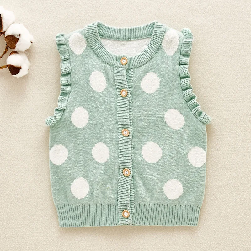 
Low Price Wholesale Newborn Pure Color Sleeveless Knit Dot Pattern Wool Vest For Baby Clothing 