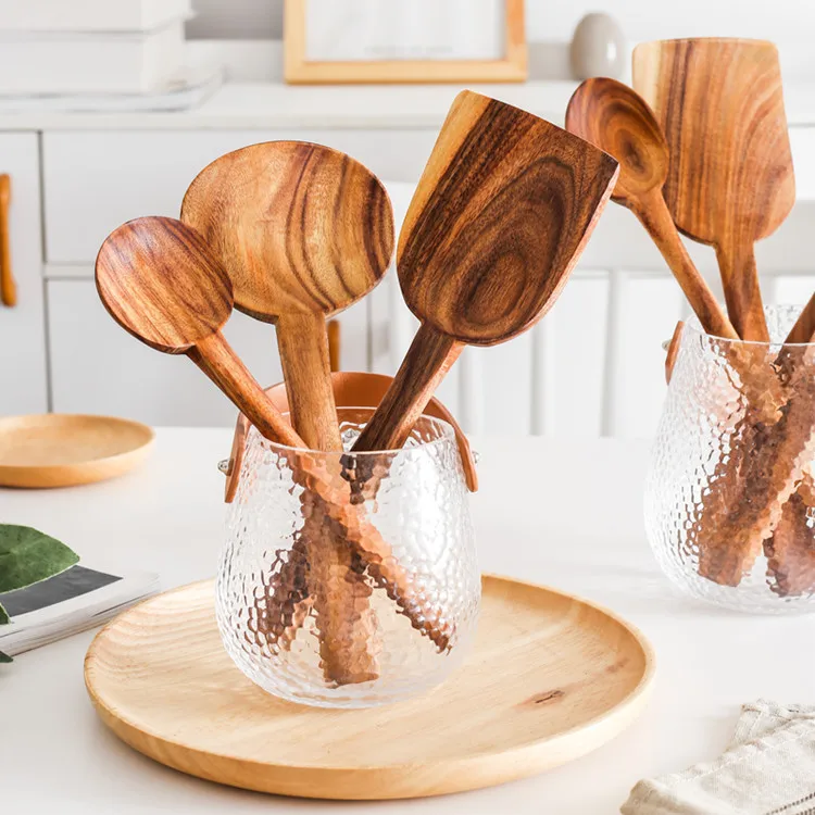 Wooden Cooking Utensils,Teak Wooden Spoons for Cooking Wood Utensil for Nonstick Cookware,Kitchen Utensils Set 7