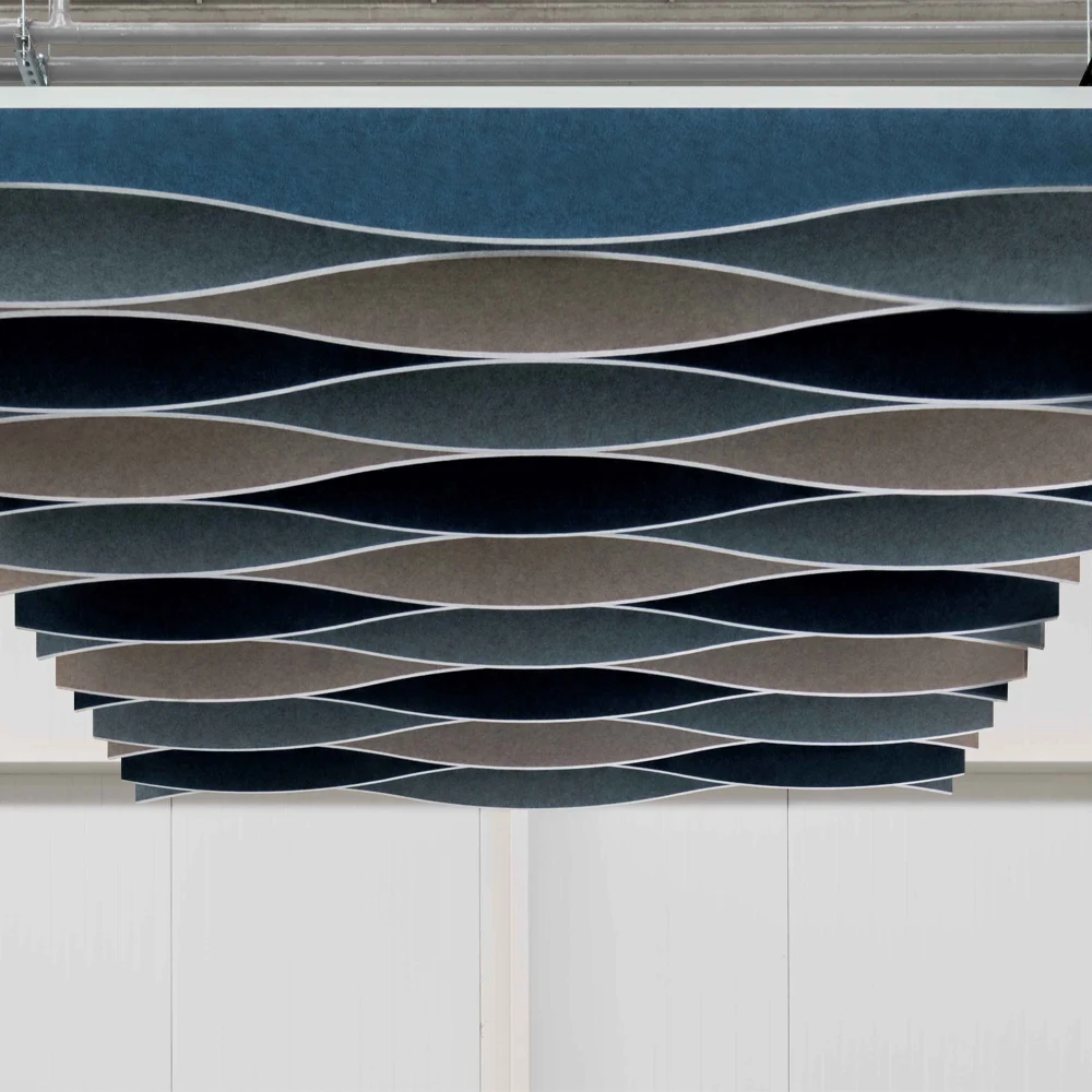 Modern geometric shape colorful hanging baffles ceiling sound proof absorption acoustic wall panels sheet supplier