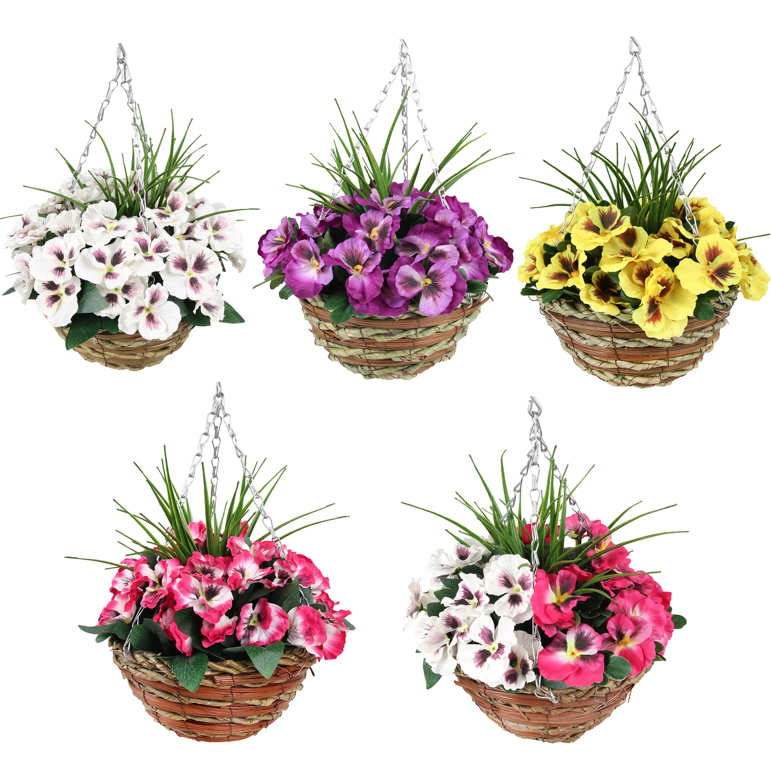 China customized handmade hanging silk artificial flower hanging basket for outdoor indoor decoration