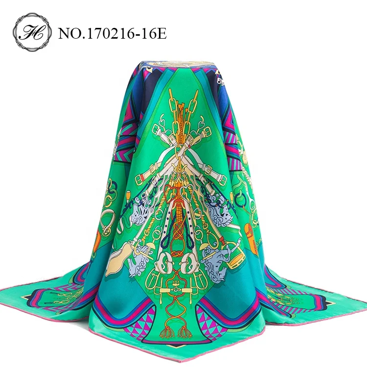 Expert Customization Multipurpose Digital Printed Square Top Brand Velvet 90*90cm Twill Silk Scarf