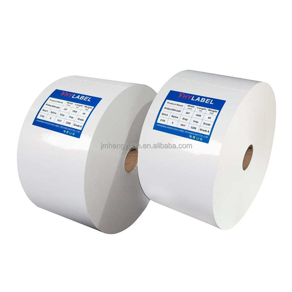 60um White Gloss PP Film Raw Material Film Label Jumbo Roll Adhesive