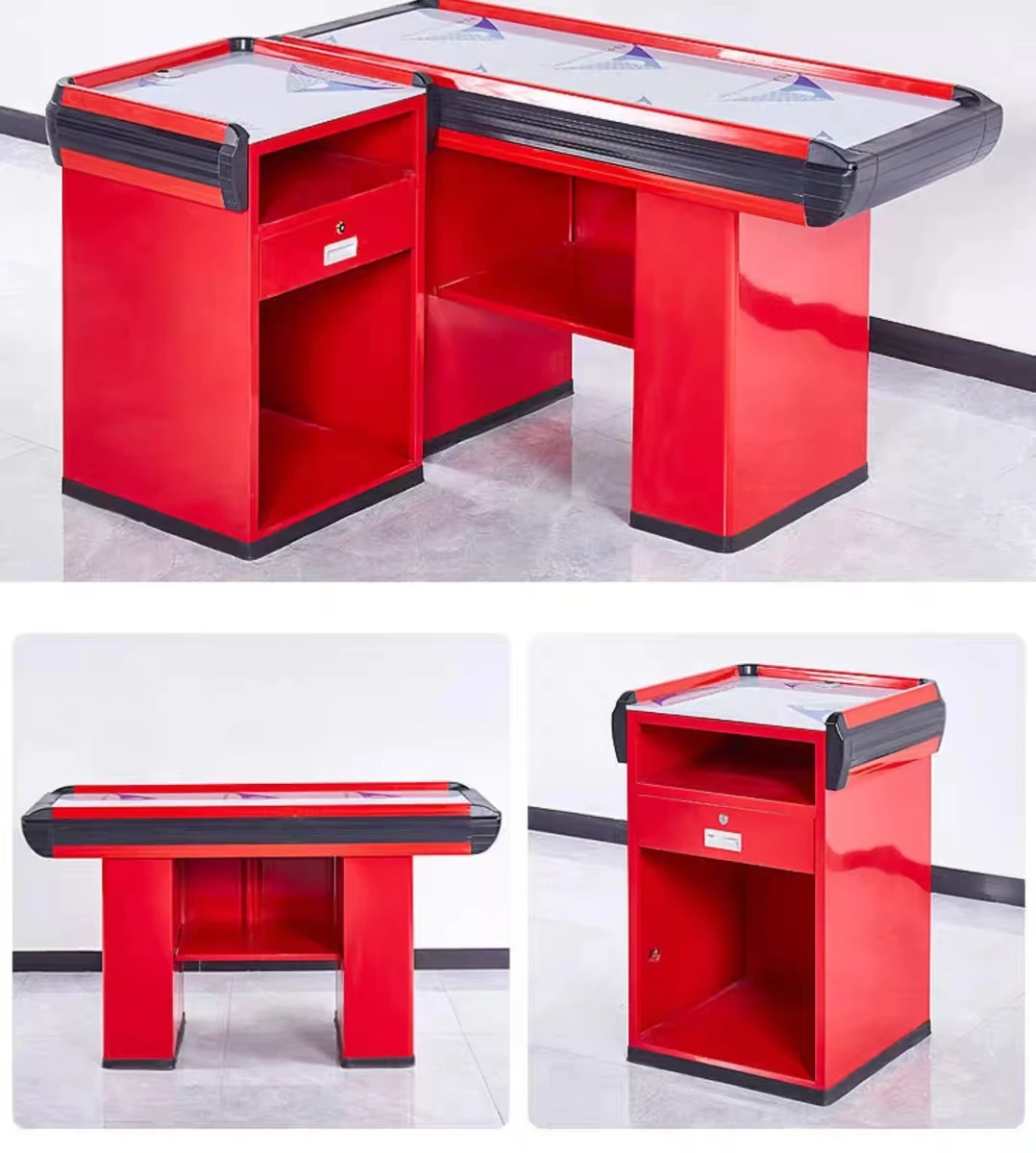 Beauty Red Desk Used In Supermarket Cashier Grocery Store Metal Cash Counter Checkout