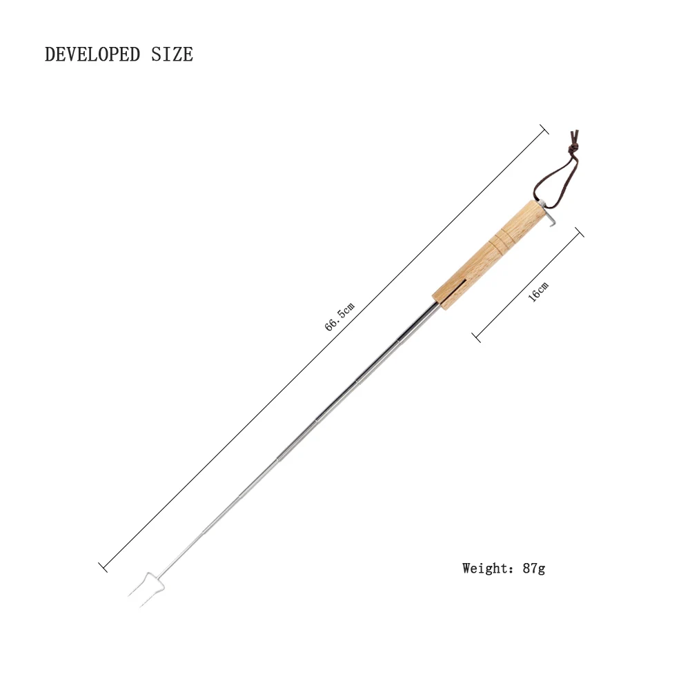 wholesale telescopic bbq marshmallow roasting stick barbecue fork with wooden handle