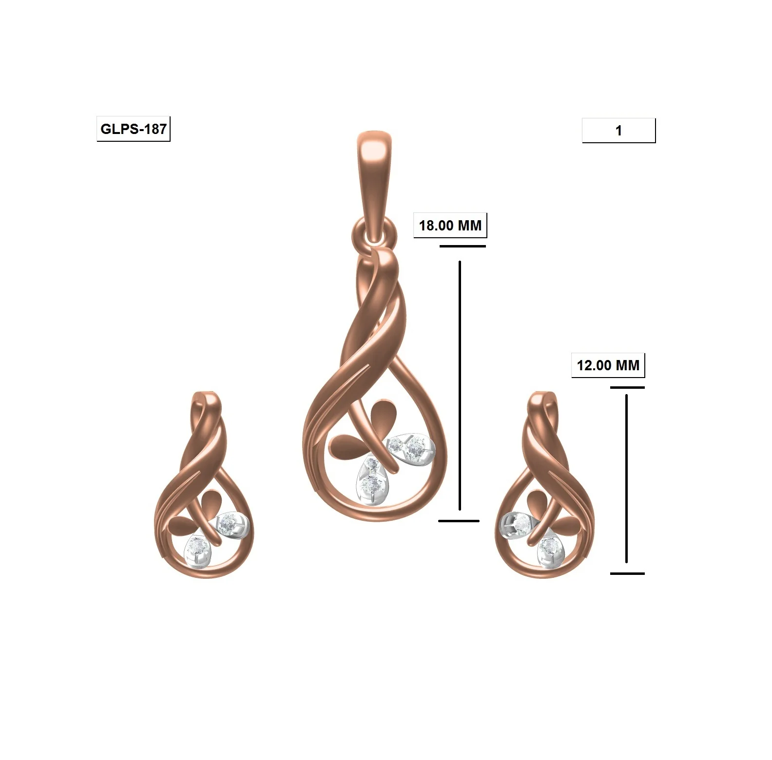 
18K Gold, Fashion Amazon Woman Gift Rose Plate Gold, Natural Diamond Crown 3 Pendants Set Necklace at Wholesale Price 