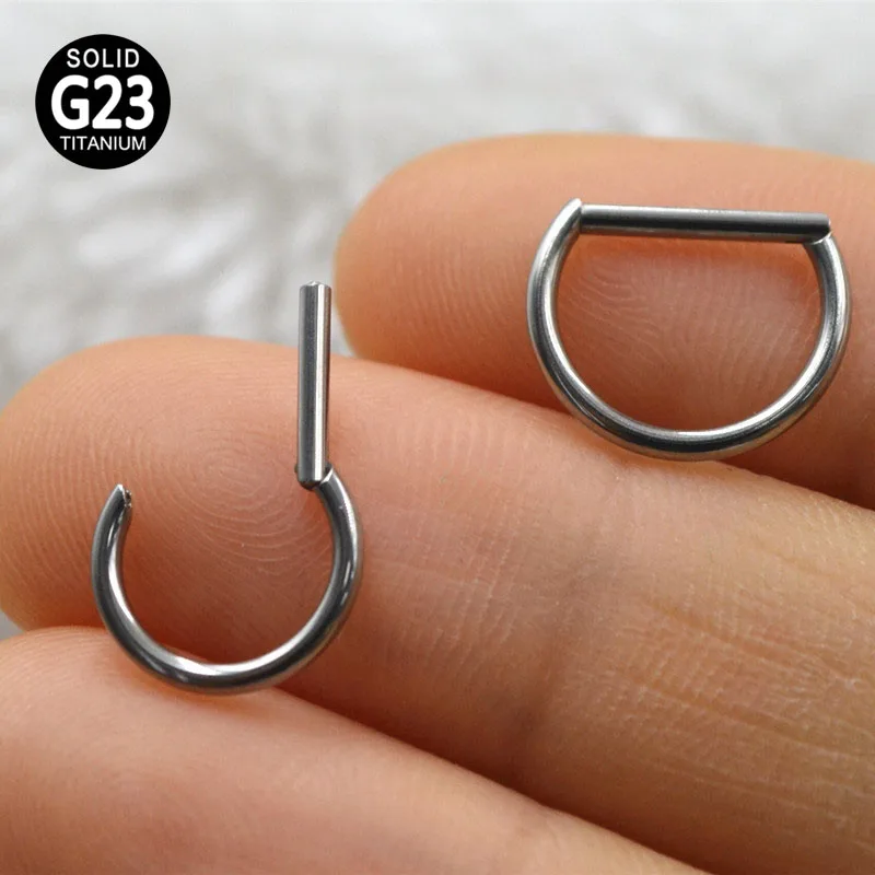 D Shape ASTM F136 Titanium Hinged Septum Nose Clicker Piercing Rings
