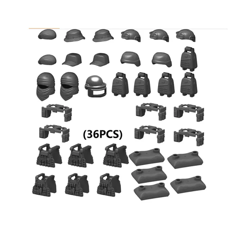 MOC Equipment Set Helmet Armor Sandbag World War II Soldier Accessories Army Military Weapon Bag ww2 Bricks Helmets