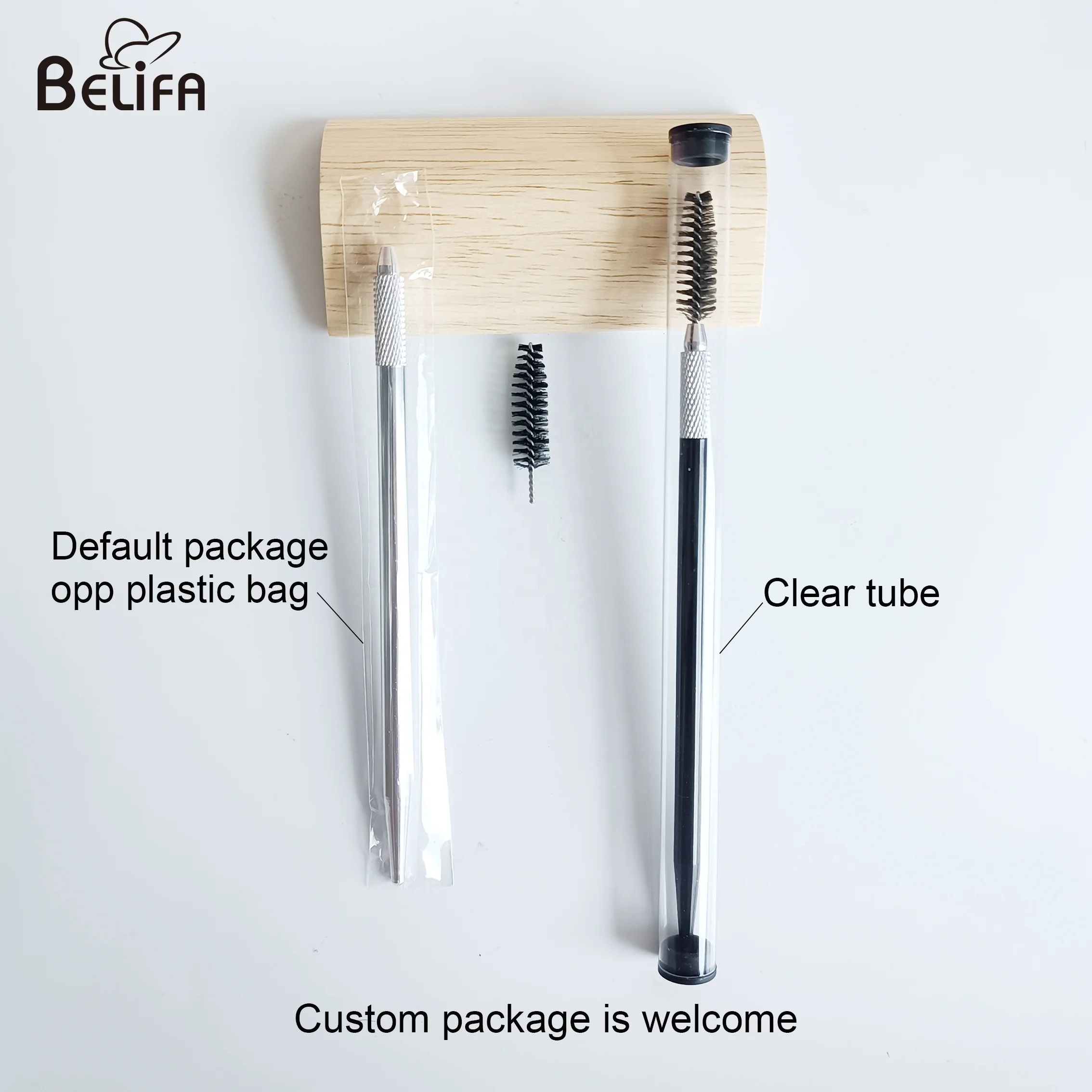 Belifa replaceable disposable mascara  brush head metal handle reusable eyebrow spoolie brush lash extension eyelash brush