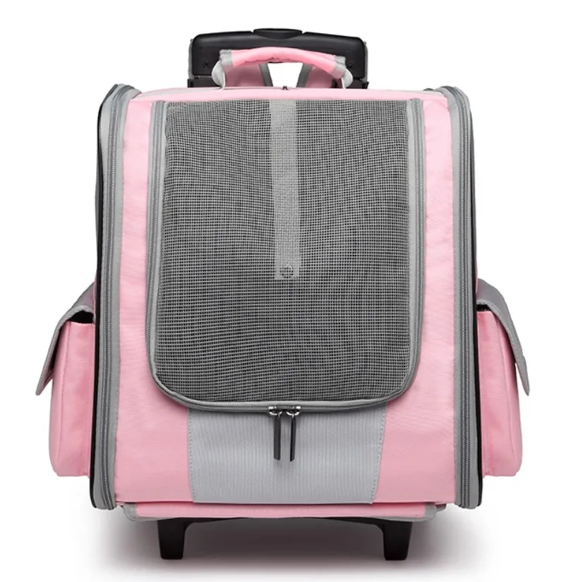 Factory price Breathable pet trolley bag with Wheels dog cat Trolley carry Bag Travel backpack for pet outdoor use