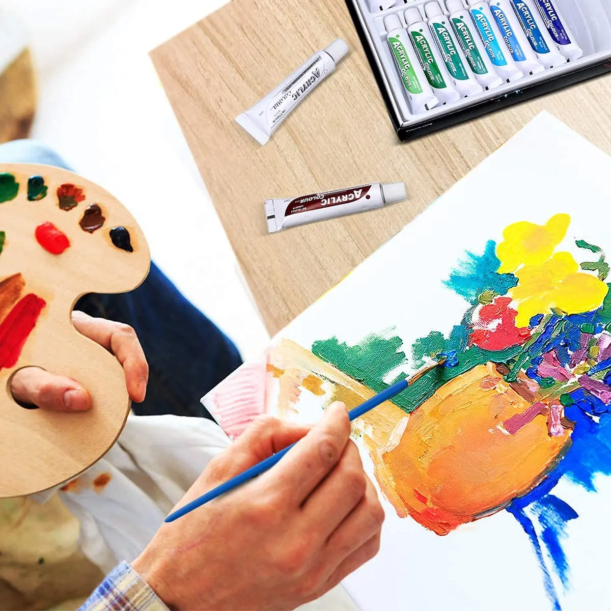 Artists & Beginners Craft Paints 24 Colors Canvas Wood Fabric Ceramic Crafts Paint Kit Acrylic Paint Set