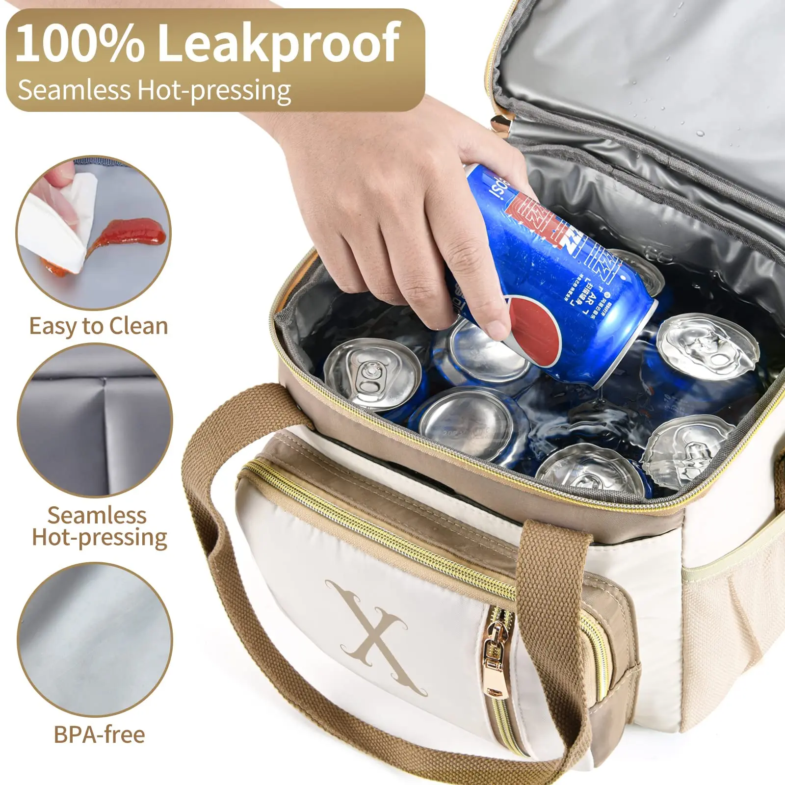 Oxford Soft Cooler Bag with Ice Pack - New Style Waterproof Lunch Bags for Thermal Insulation at Beach Camping Picnic
