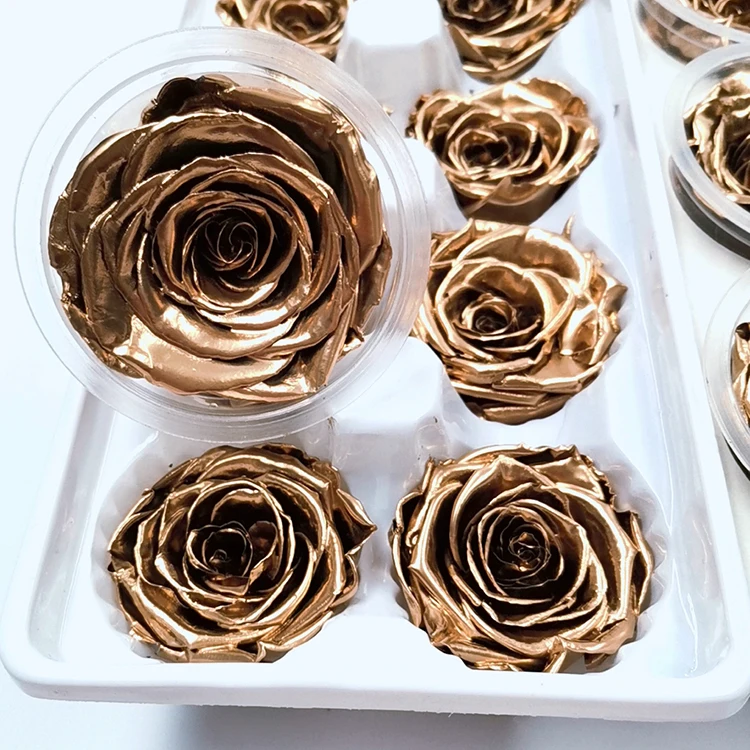 ZanTe wholesale special colors immortal fleur grade A eternal real roses flower box order dipped Golden Silver Preserved Roses