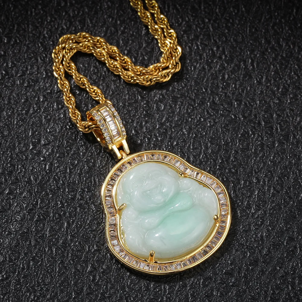 High quality fashion hiphop jewelry brass gold plated buddah jade pendant