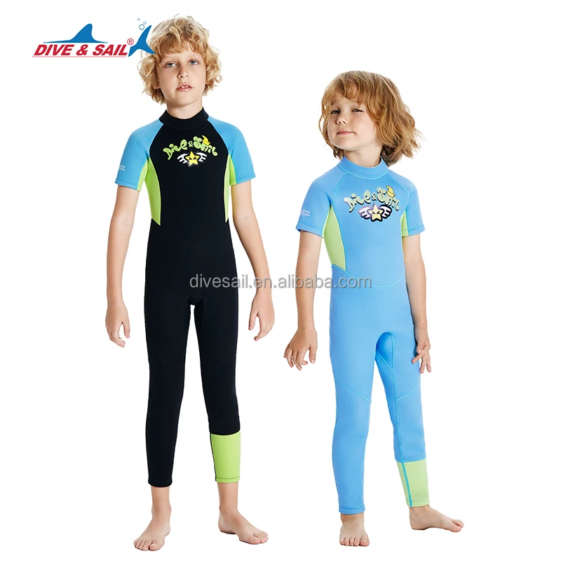 Youth Children 2023 new style short Sleeve long pants open cell 2.5mm neoprene kids wetsuits Back Zipper