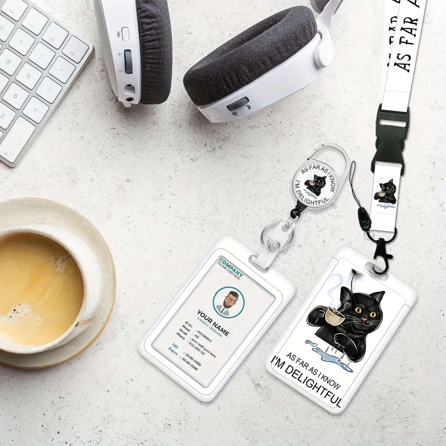 Funny Cat Lanyards for ID Badges ID Badge Holder Retractable Lanyard ID Holder with Badge Reel lanyard