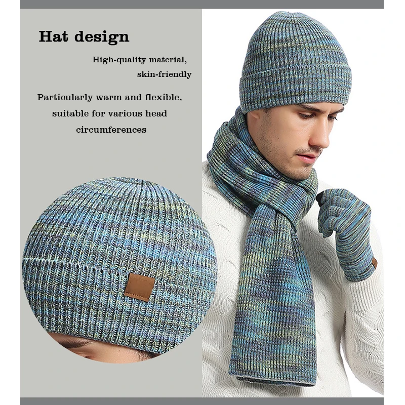 Зимний теплый вязаный шарф, Зимний вязаный крючком комплект из шапки и перчаток, Плотная шапочка для женщин и мужчин, толстый комплект из 3 предметов с пользовательской этикеткой