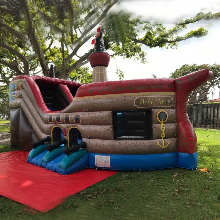 inflatable jumping house pirate boat bouncer bouncy castle slide jumper pirate ship bounce house combo  with cannon for kids