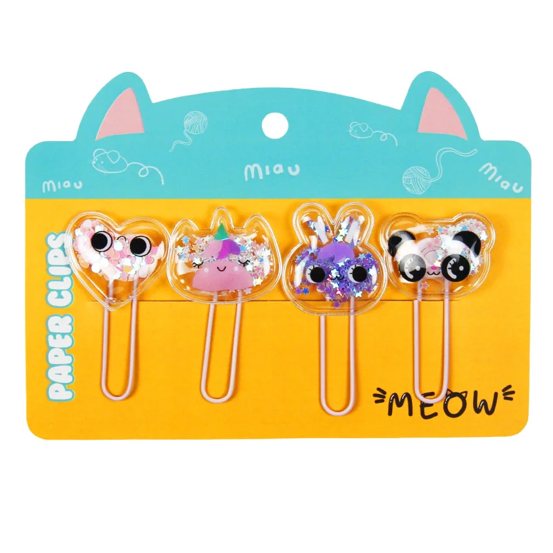 4-Pack Cartoon PVC Glitter Paper Clips, Cute Shaped, Sparkling Design, Fun and Functional Office Stationery Clips