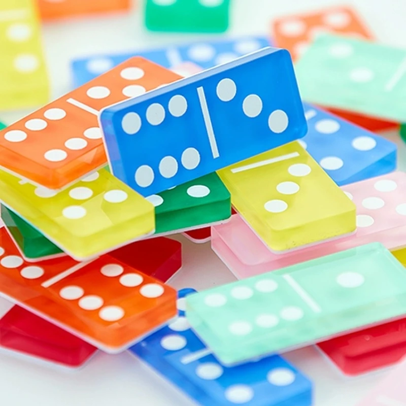 Цветные акриловые блоки домино набор игр оптовые производители Мексиканский поезд двойные 6 индивидуальных для детей подарок