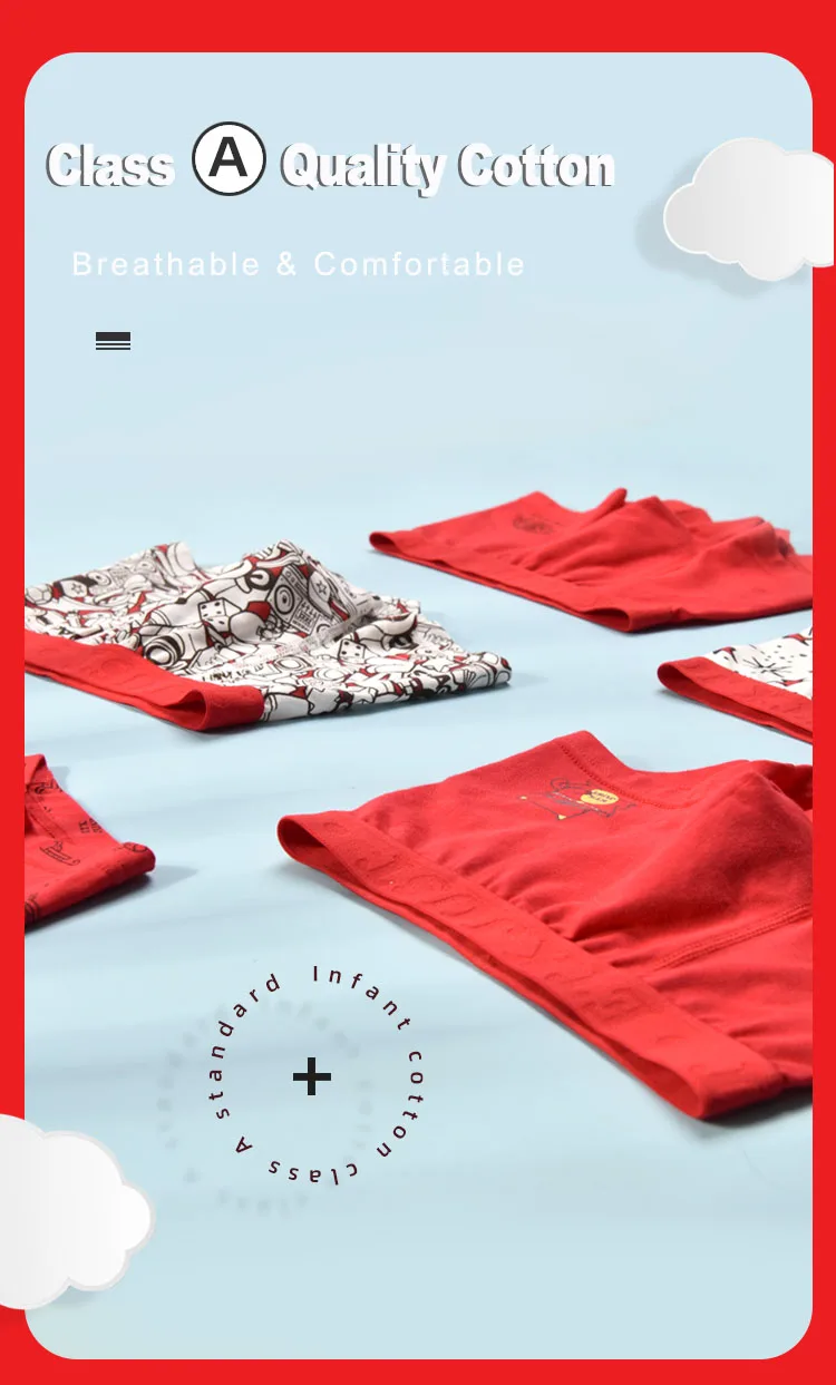 Russian teen boy seamless underwear red kids boxers briefs