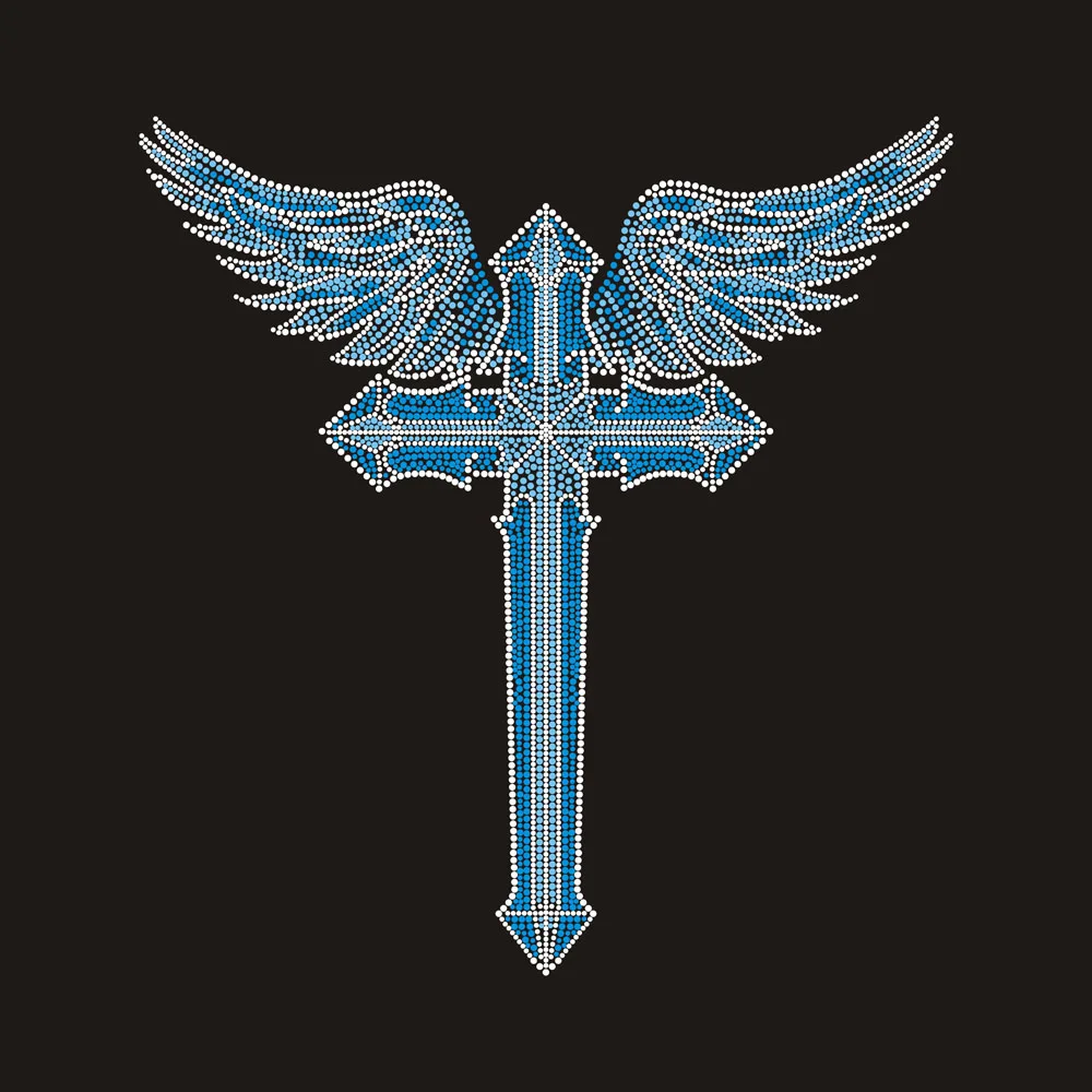 Bling Iron On Transfer Cross Rhinestone Designs Heat Transfer Rhinestone Patch For Clothing
